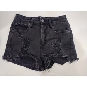 Aeropostale Women's Black Distressed Denim Shorts - Vintage High Rise Shorty